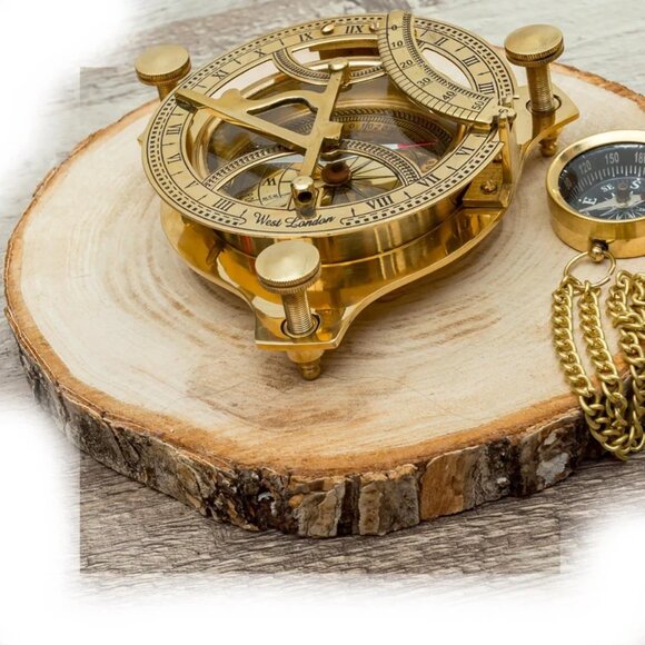 Brass Sundial Compass Timeless Elegance Free Gift Compass Key Chain For Him, Her - Picture 4 of 5